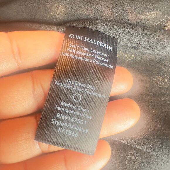 Kobi Halperin Women Dayna Metallic Paisley Gold Brown Ruffle Blouse Size M - Picture 12 of 12